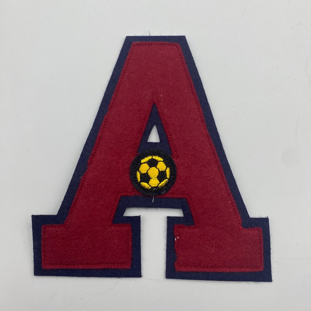 NOS Vintage Varsity Letter A Soccer Patch Maroon Navy‎ Blue Felt Sew On 6.5 Inch